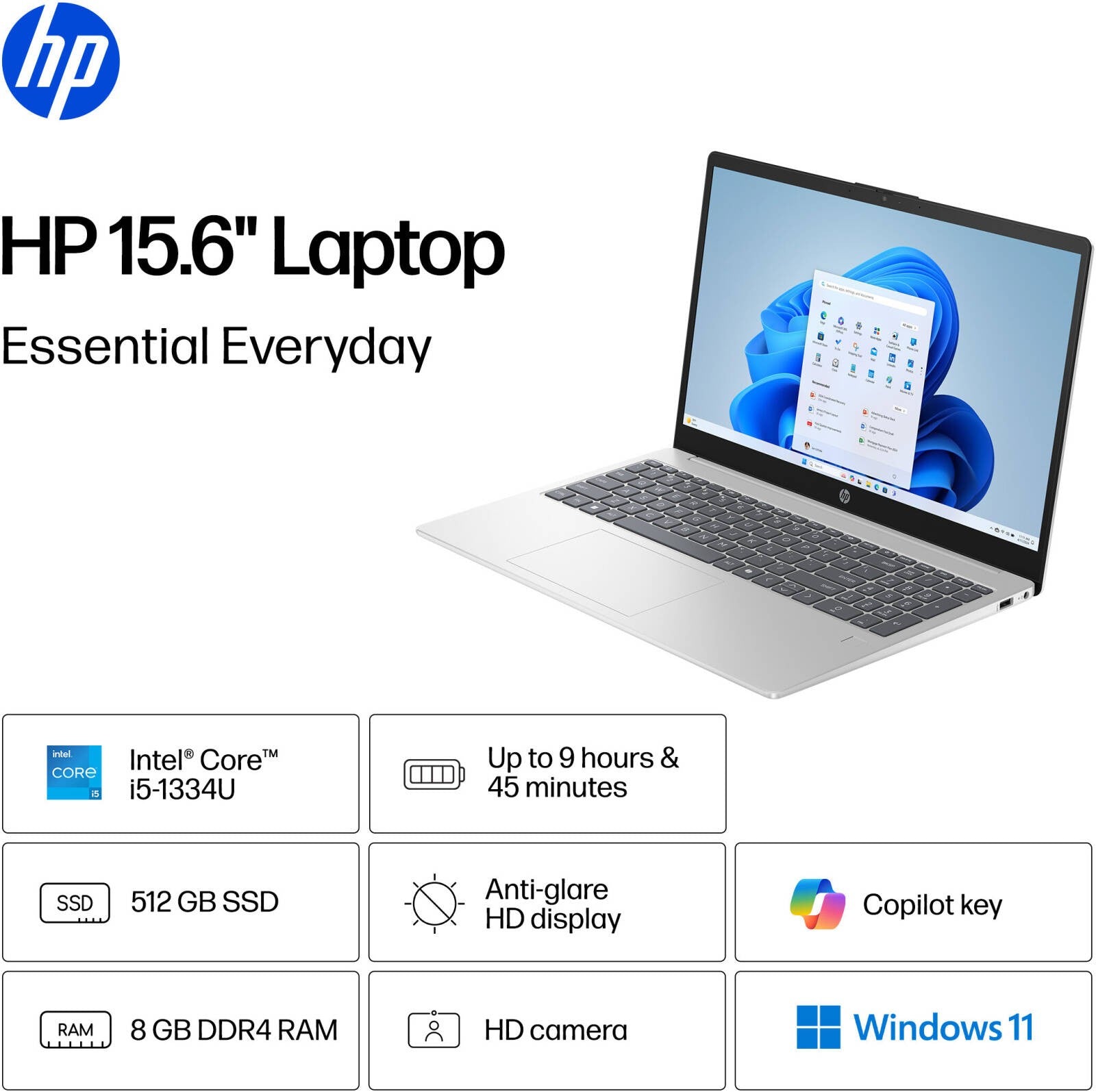 HP 15-FD0250WM CORE i5-1334U (BY0S6UA), 8GB, 512 GB SSD, WIN11, 15.6” LAPTOP