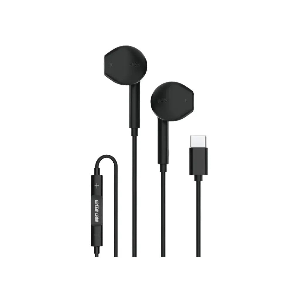 {GNSTROEPTCBK} Green Lion Stereo Earphone With Type-C Connector - Black