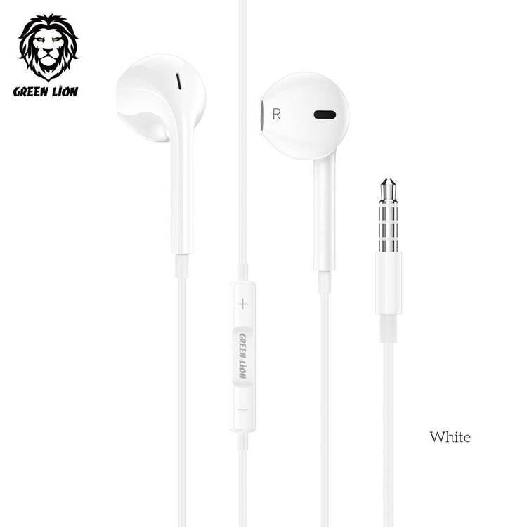 {GNSTREPMICWH} Green Lion Stereo Earphones 3.5mm with Built-In Mic - White