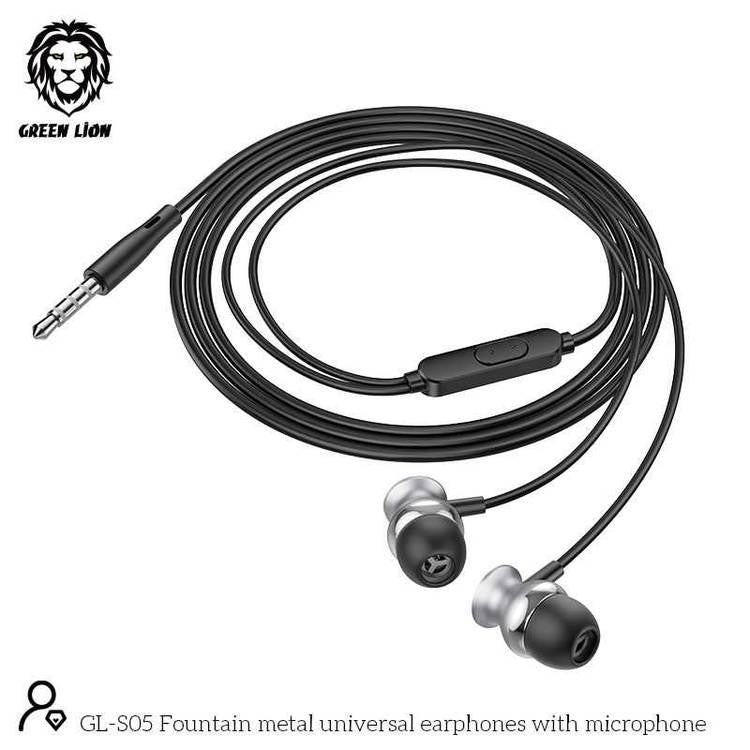 {GNMTLEARBK} Green Lion Metal Earphones 3.5MM - Black