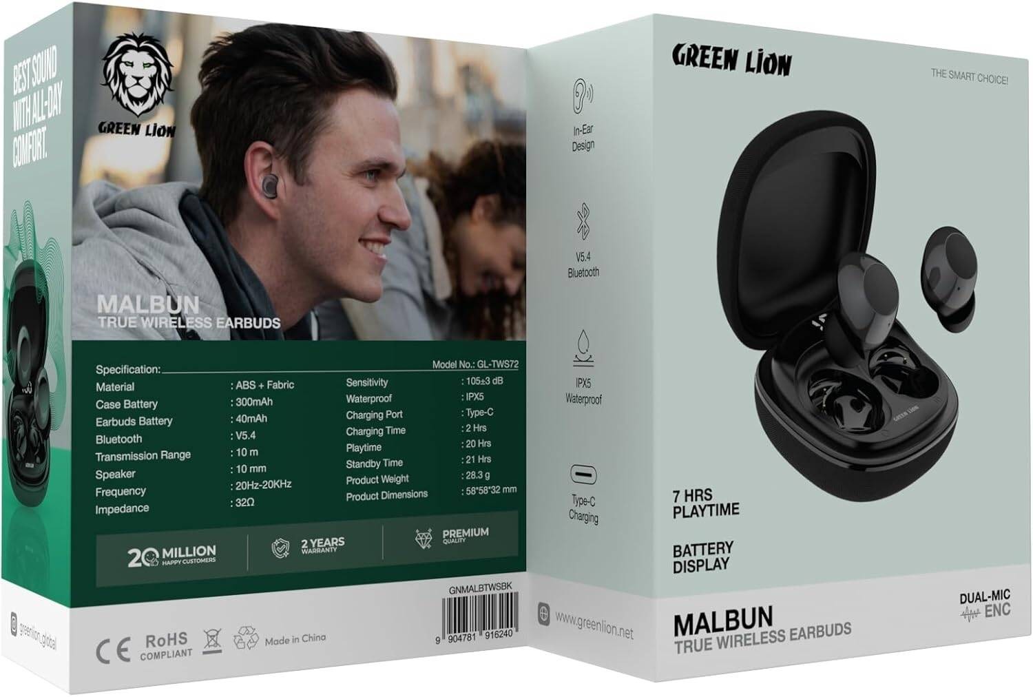 {GNMALBTWSBK} Green Lion Malbun True Wireless Earbuds - Black