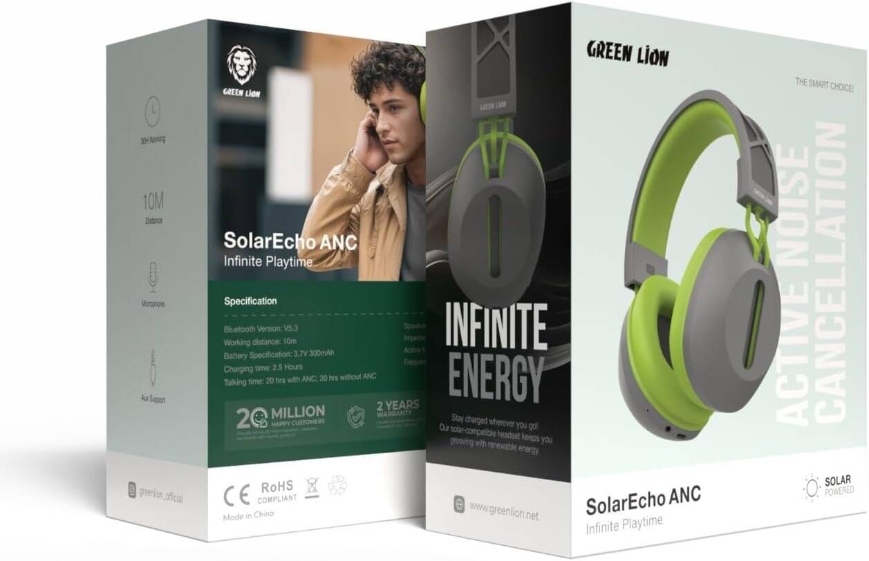 {GNSLREANCGYGN} Green Lion SolarEcho ANC - Green+Grey
