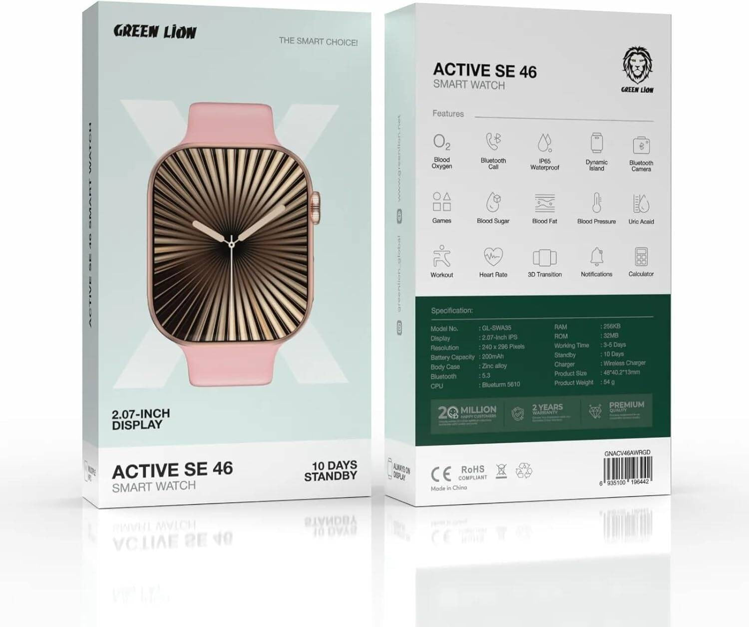 {GNACV46AWRGD} Green Lion Active SE 46 Smart Watch- Rose Gold &amp; Pink Strap