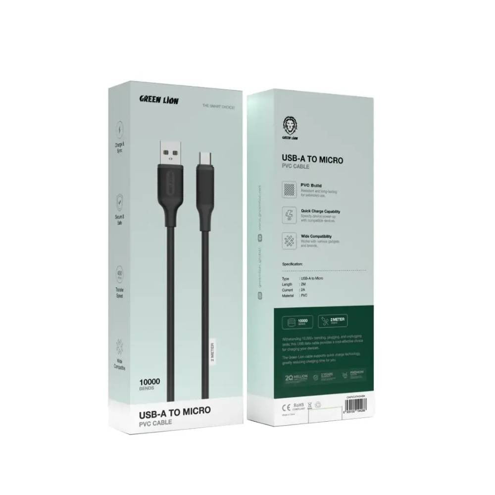 {GNPVCATM2MBK} Green Lion USB-A to Micro PVC Cable 2M - Black