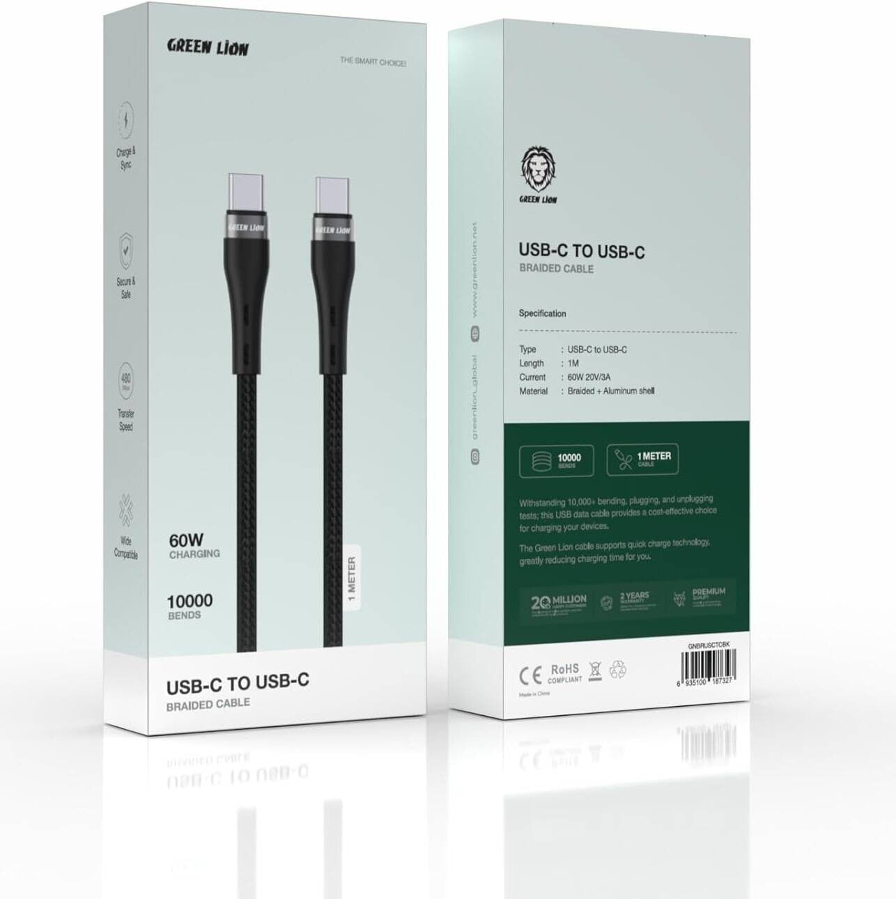 {GN3IN1SICABK} Green Lion 3in1 Silicone Cable USB-A to USB-Cx2 &amp; Lightning 60W 1.2M - Black