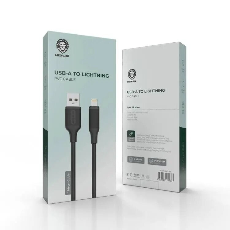 {GNPVCATLBK} Green Lion USB-A to Lightning PVC Cable 1M 2.4A - Black