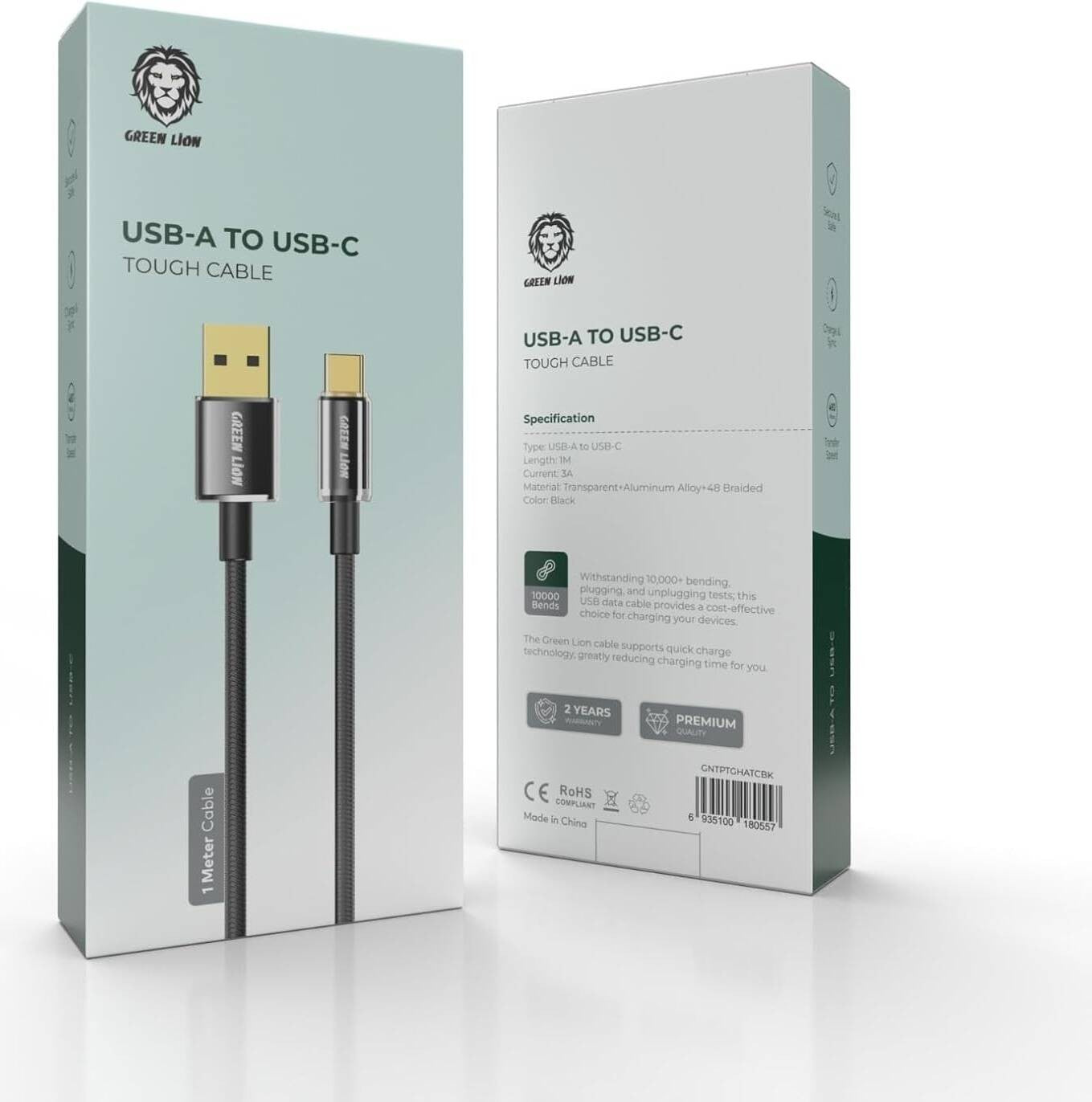 {GNTPTGHATCBK} Green Lion USB-A to USB-C Touch Cable 1M 3A - Black