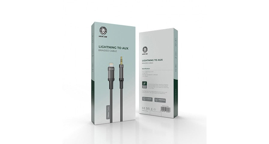 {GNLTAUXCBK} Green Lion Lightning to AUX Braided Cable 1M - Black