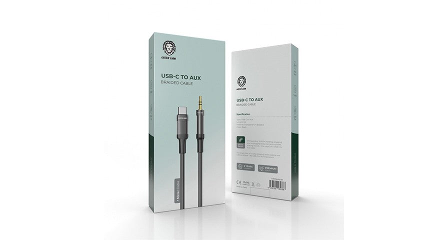 {GNCTAUXCBK} Green Lion USB-C to AUX Braided Cable 1M - Black