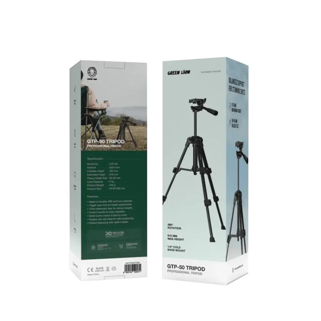 {GNTPD50TRIBK} Green Lion GTP-50 Tripod-Professional Aluminum - Black