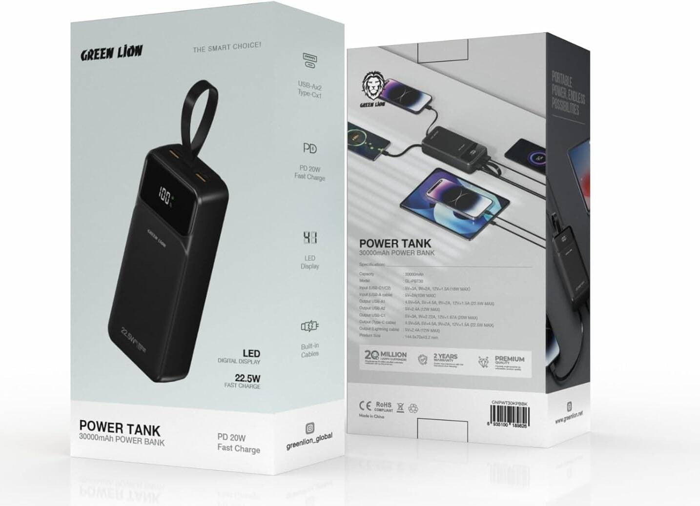 {GNTRAPB30KBK} Green Lion Transparent Pro 30000mAh Power Bank