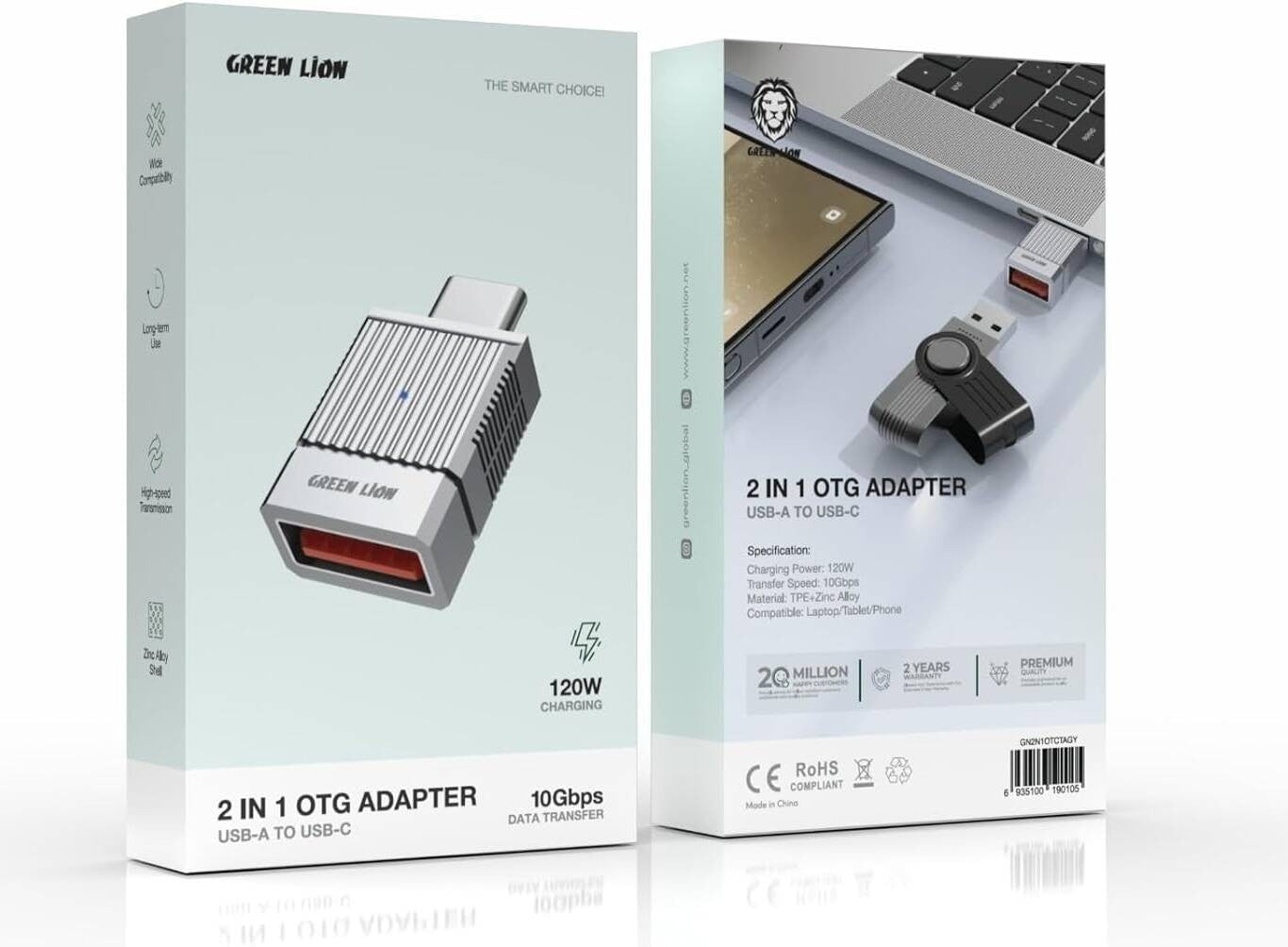 {GNOTGACTAGY} Green Lion OTG ADAPTER USB-A TO USB-C - GRAY