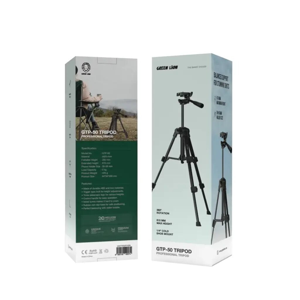 {GNTPD50TRIBK} Green Lion GTP-50 Tripod-Professional Aluminum - Black