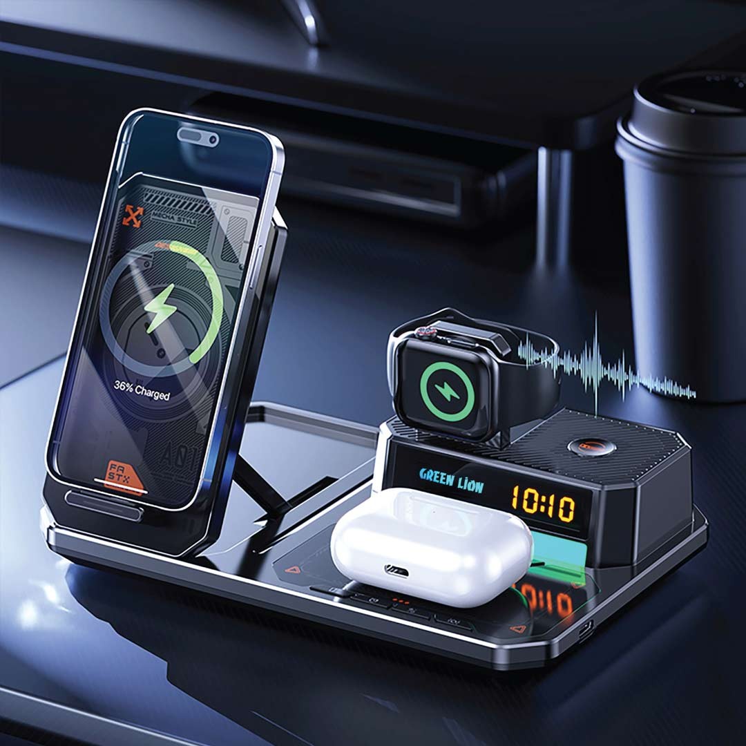 {GN6IN1MFWCBK} Green Lion 6 IN 1 Multifunctional Wireless Charger - Black