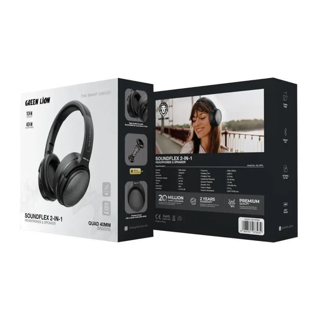 {GN2N1SFHPBK} Green Lion SOUNDFLEX 2-in-1 Headphones and Speaker - Black