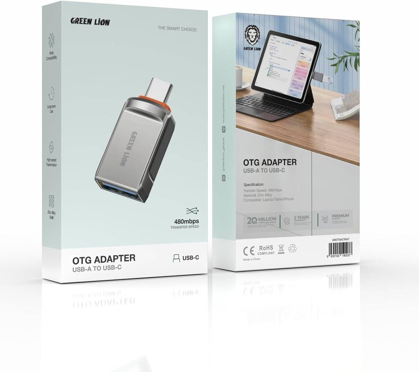 {GNOTGACTAGY} Green Lion OTG ADAPTER USB-A TO USB-C - GRAY