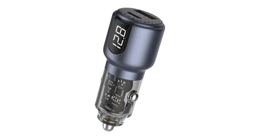 {GNDPCC75WCGY} Green Lion Dual Port Car Charger PD+QC 75W C to C 1m Cable - Gray