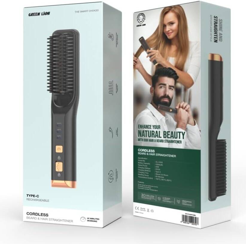 {GNCOHAIRCMBK} Green Lion Cordless Beard &amp; Hair Straightener - Black