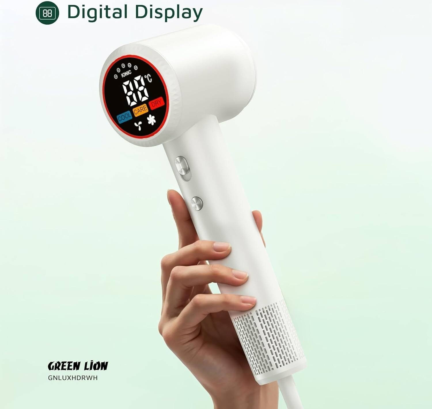 {GNLUXHDRWH} Green Lion LUXAIR Hair Dryer with&nbsp;Display 1600W - White