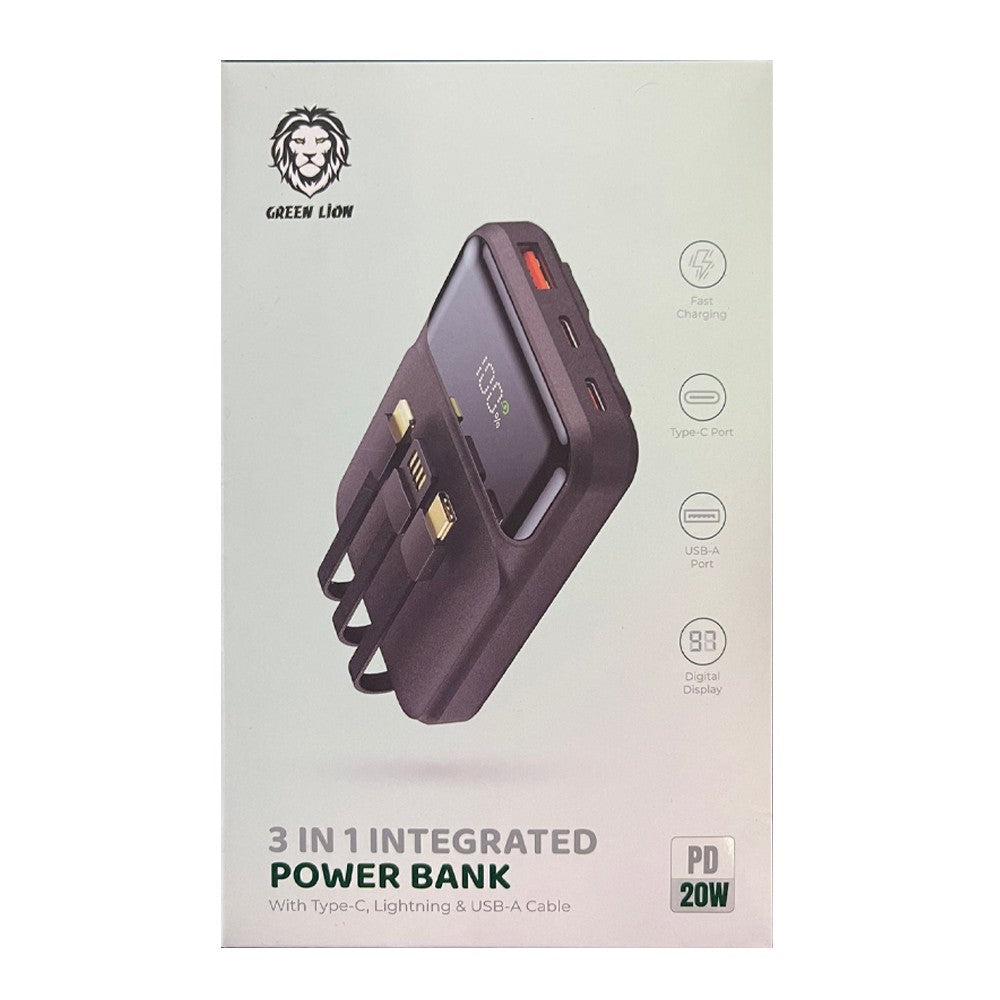 {GN59AS10KPBGY} Green Lion ASTRO 10000mAh 3 in1 Power Bank&nbsp;PD&nbsp;20W&nbsp;- &nbsp;Gray