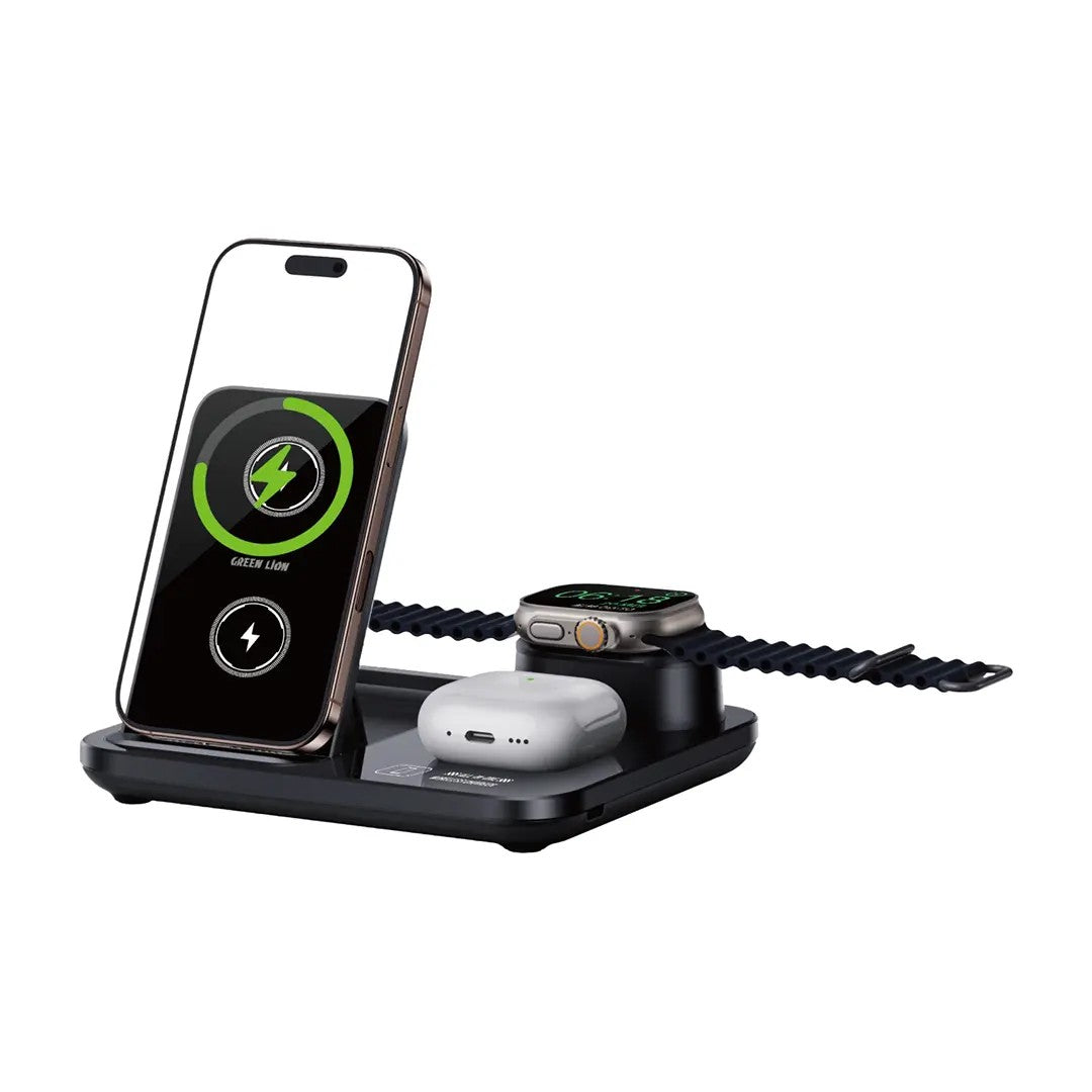 {GN3IN1MWCBK} Green Lion 3 in1 Multifunctional Wireless&nbsp;Charger&nbsp;-&nbsp;Black
