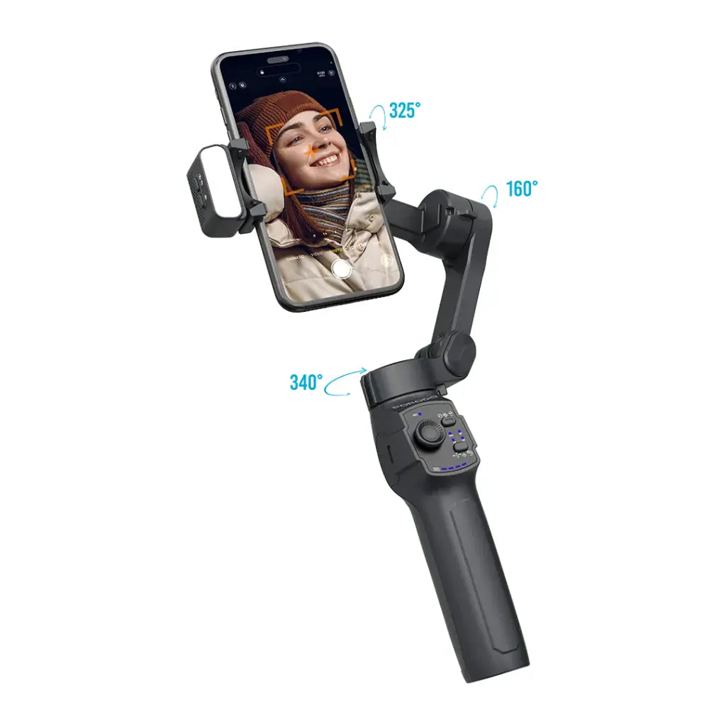 {PDLFST127BK} Porodo 3-Axis Gimbal with LED Light - Black