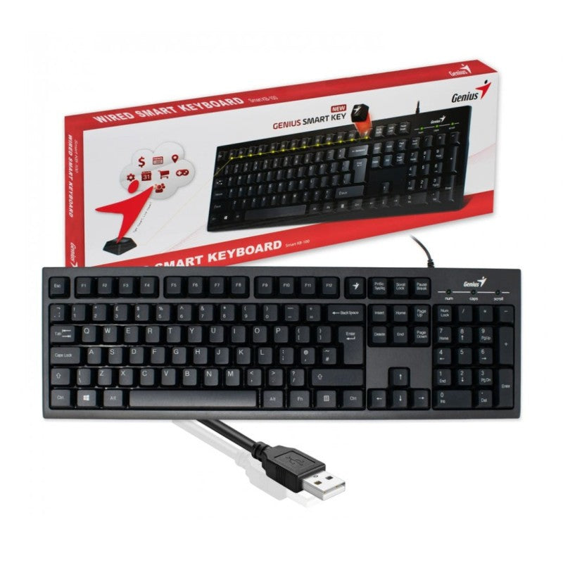SMART KB-100, SMARTGENIUS APP USB KEYBOARD WITH USER CUSTOMISE F KEY /CONCAVE KEYS/BLACK