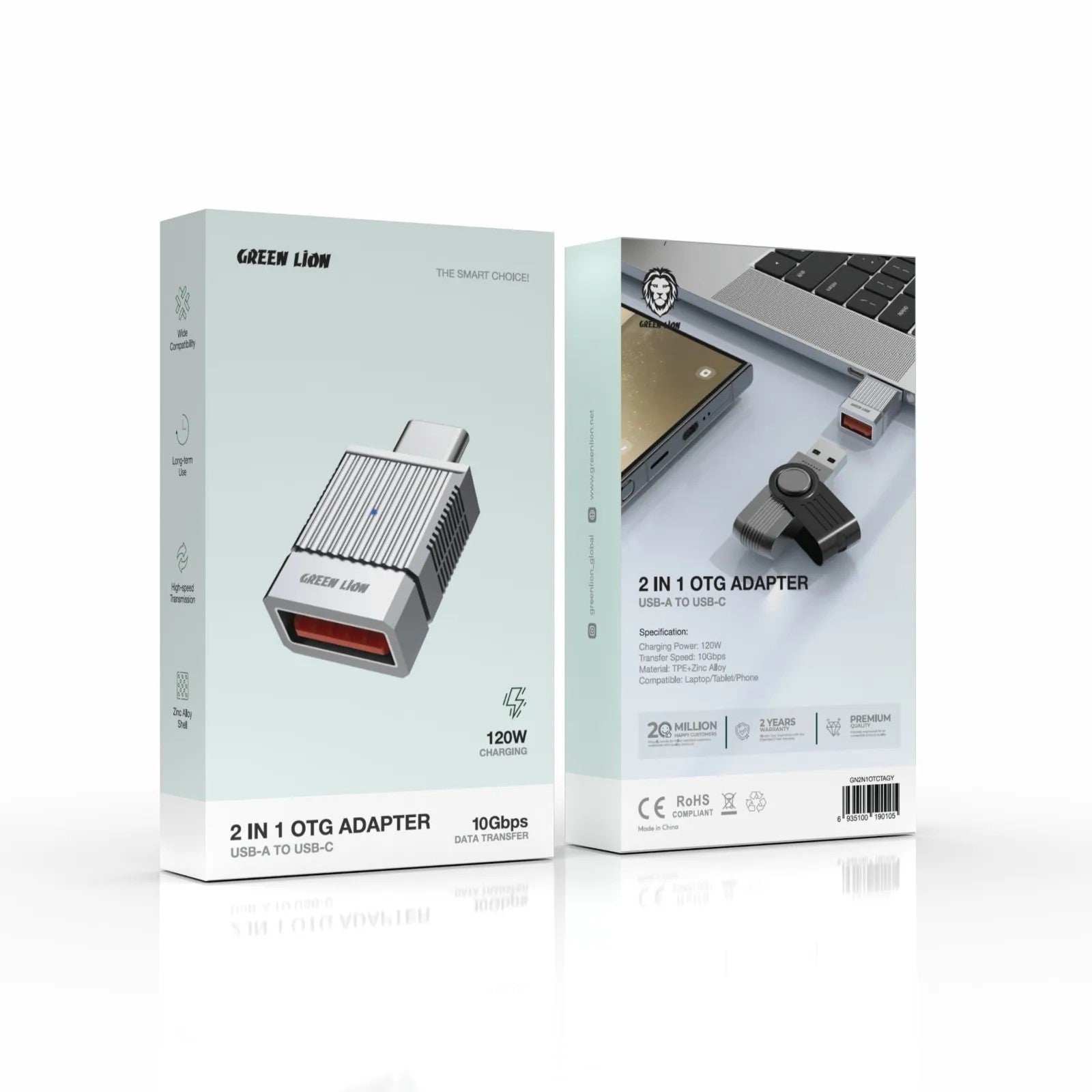 {GN2N1OTCTAGY} Green Lion 2 IN 1 OTG ADAPTER USB-A TO USB-C - GRAY
