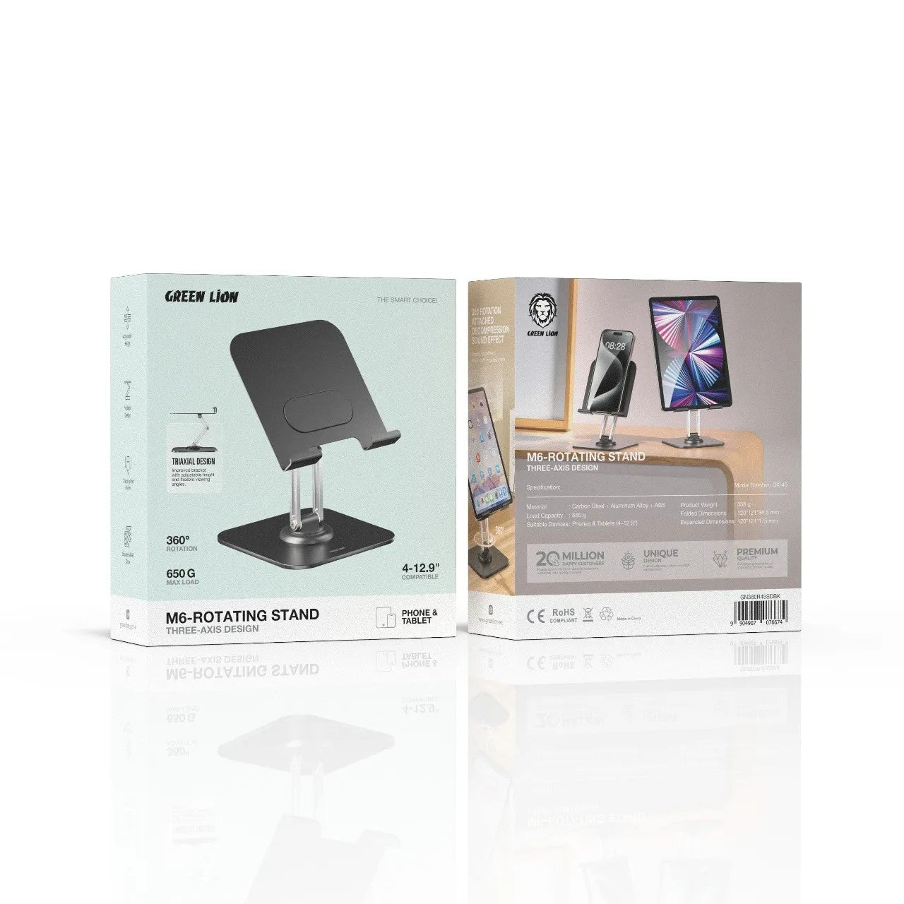 {GN360R45SDBK} Green Lion M6- Rotating Stand Three-Axis Design - Black