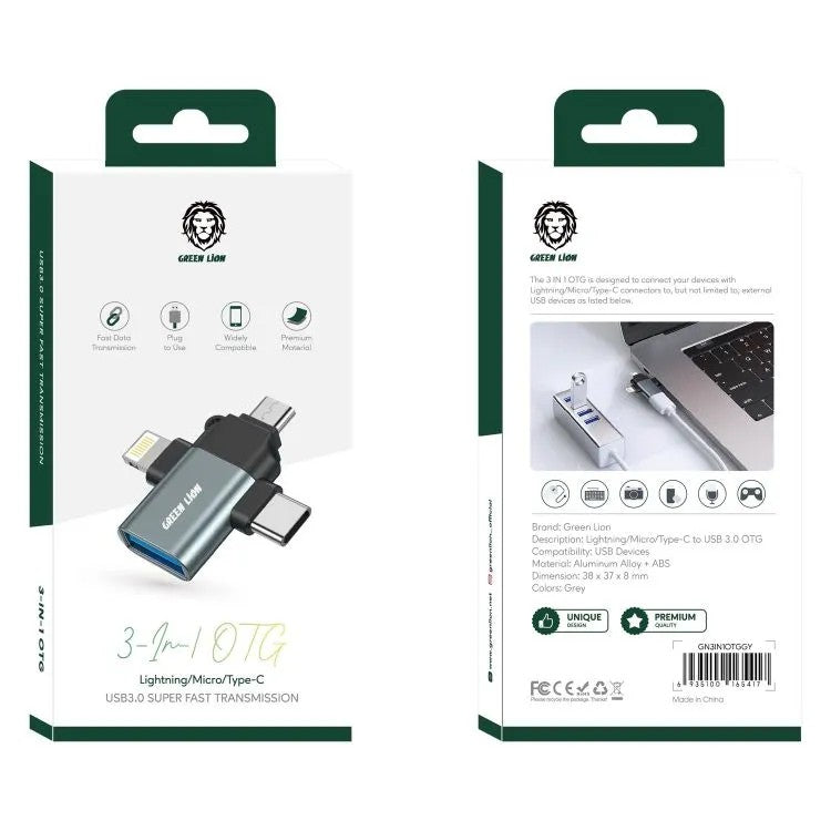 {GN3IN1OTGGY} Green 3 in 1 OTG ( Lightning / Micro / Type-C ) - Gray