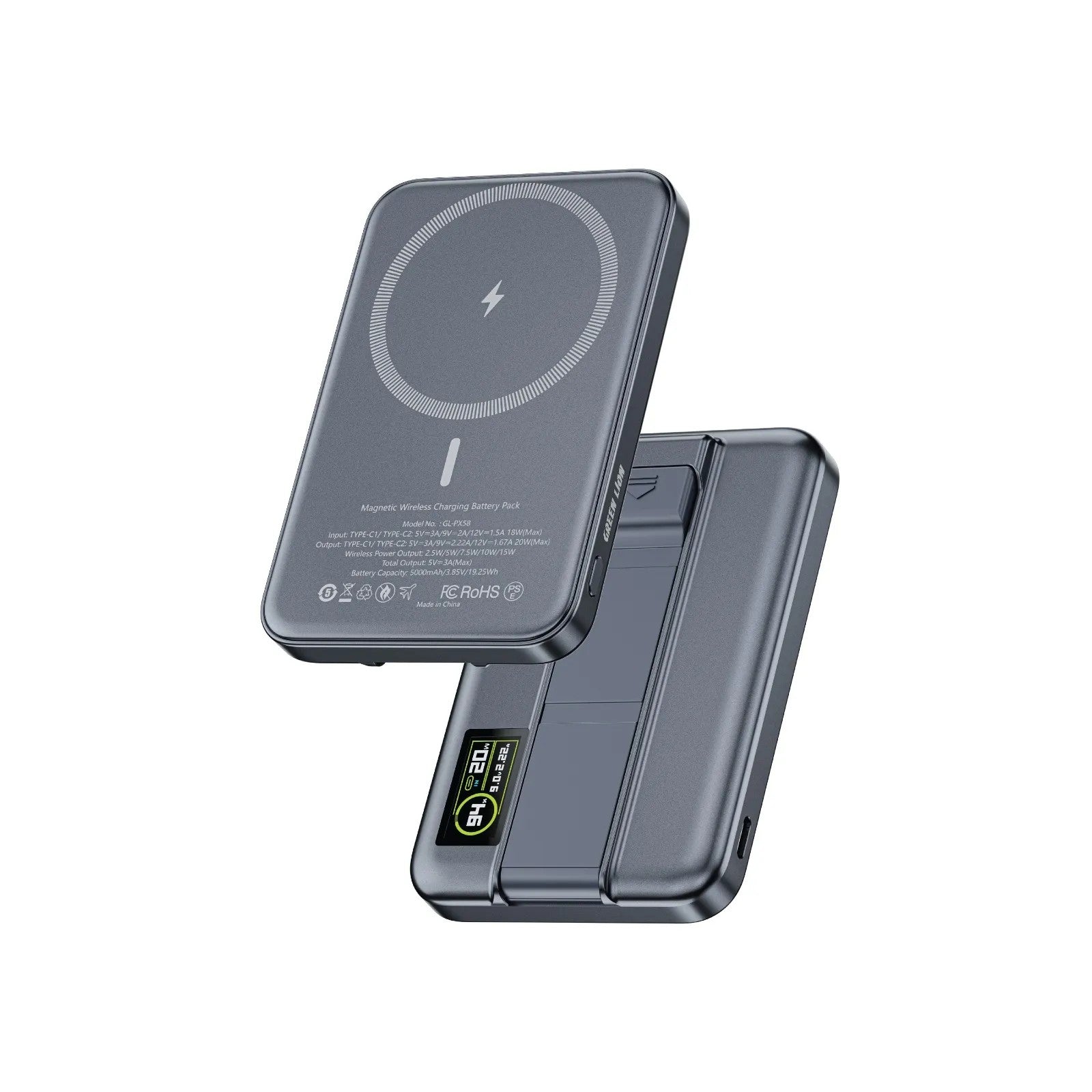 {GN58AS5KPBGY} Green Lion ASTRO 5000mAh 3 in1 Power Bank PD 20W - Gray