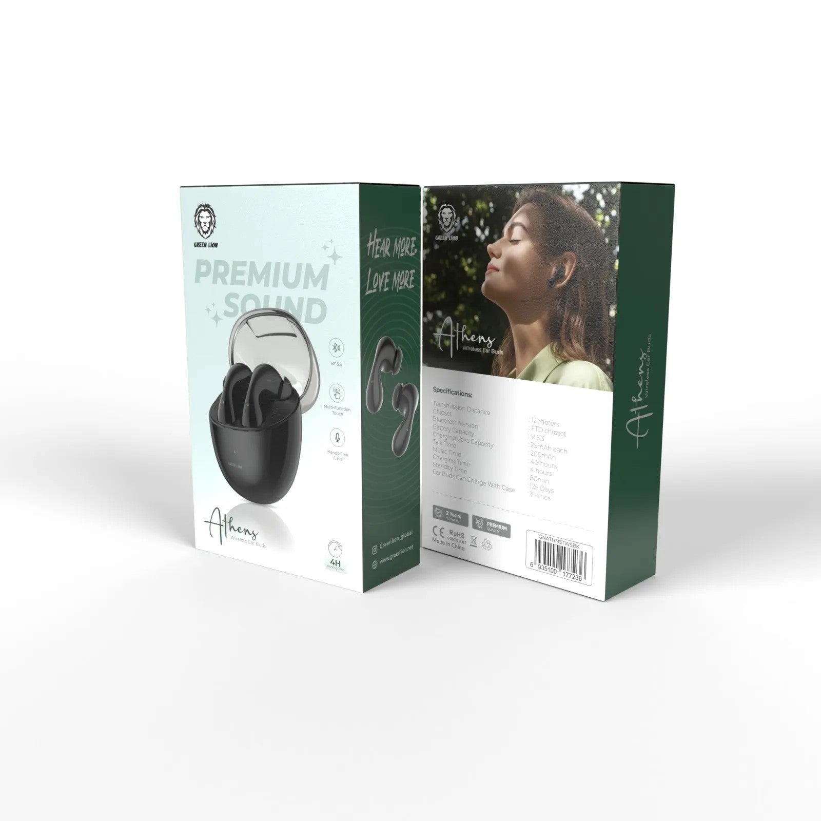 {GNATHNSTWSBK} Green Lion Athens Premium Sound Wireless Earbuds - Black