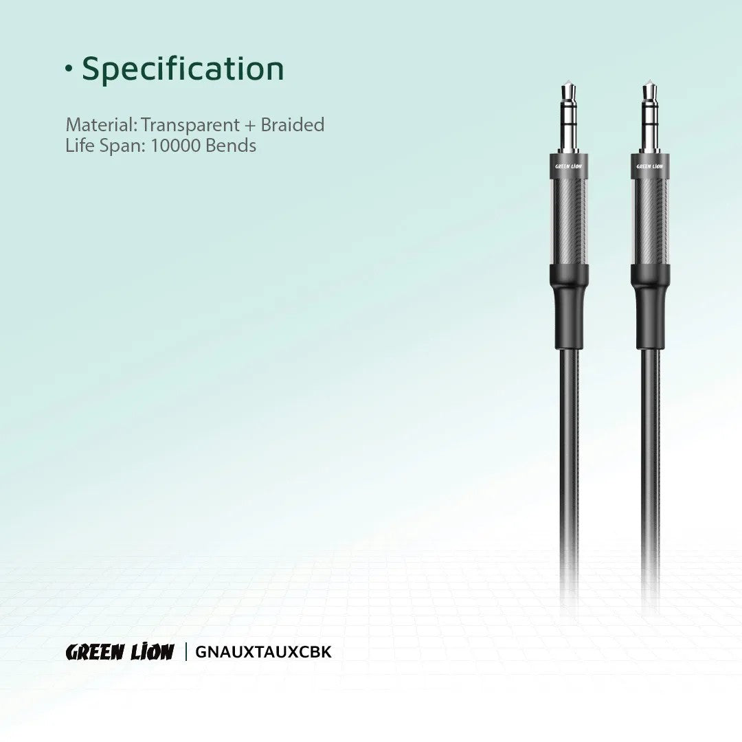 {GNAUXTAUXCBK} Green Lion AUX to AUX Braided Cable 1M - Black