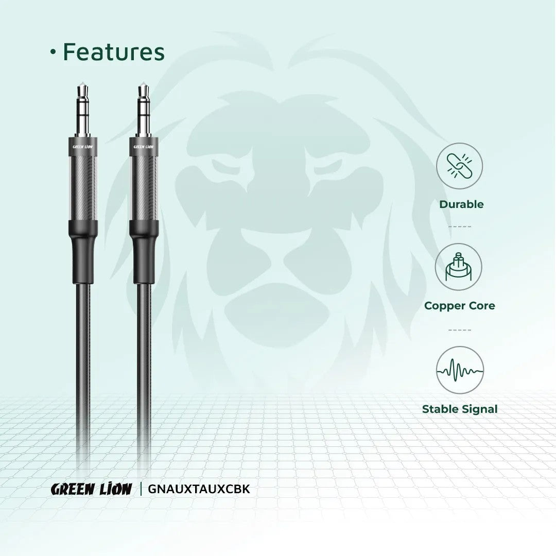 {GNAUXTAUXCBK} Green Lion AUX to AUX Braided Cable 1M - Black