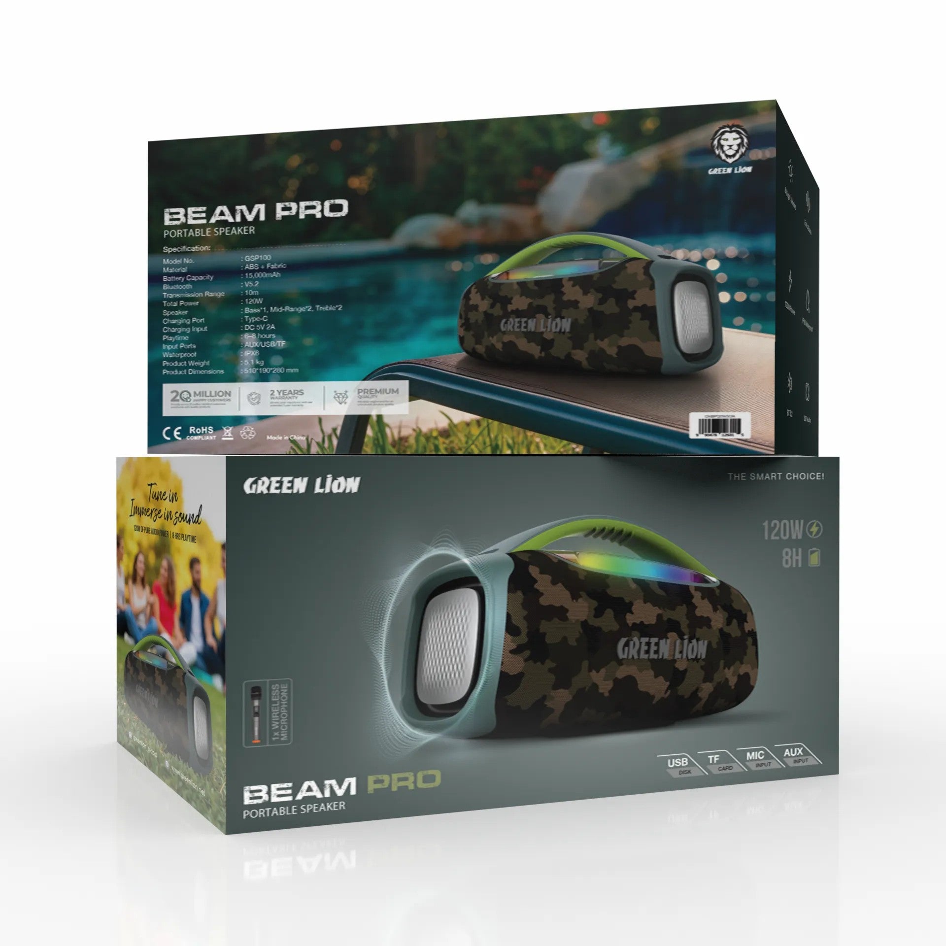 {GNBP120WSGN} Green Lion Beam pro Speaker with Microphone 120W - Green