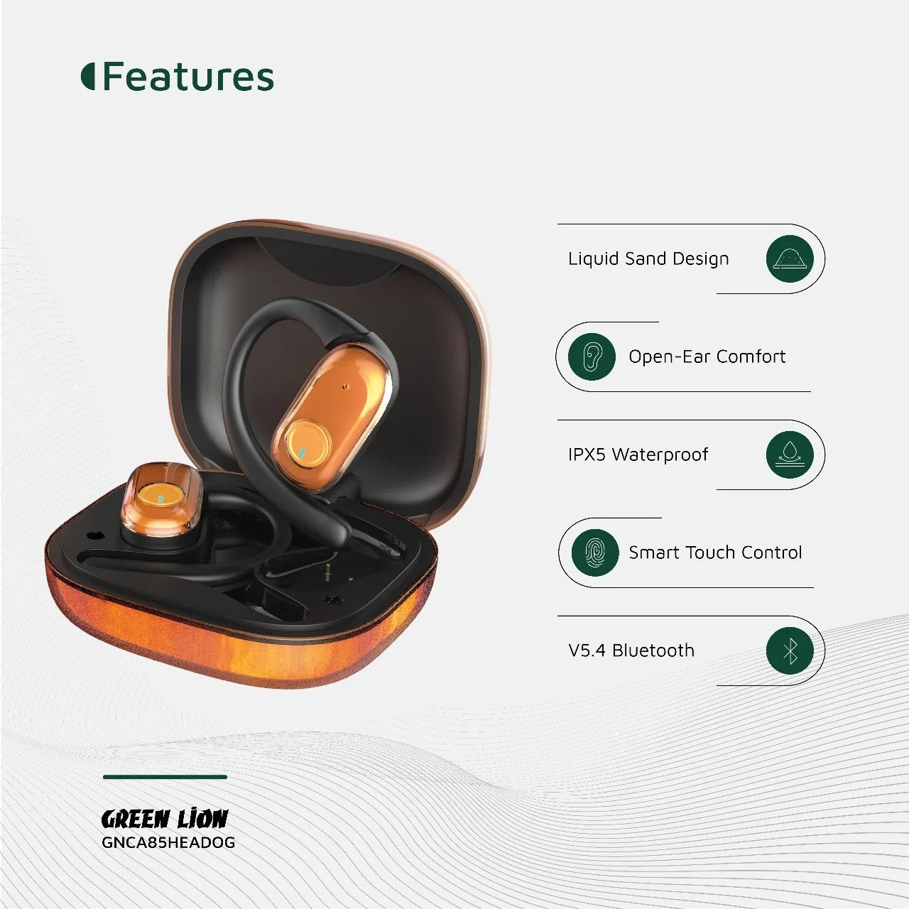 {GNCA85HEADOG} Green Lion CATANIA Open Ear Headphones - Orange