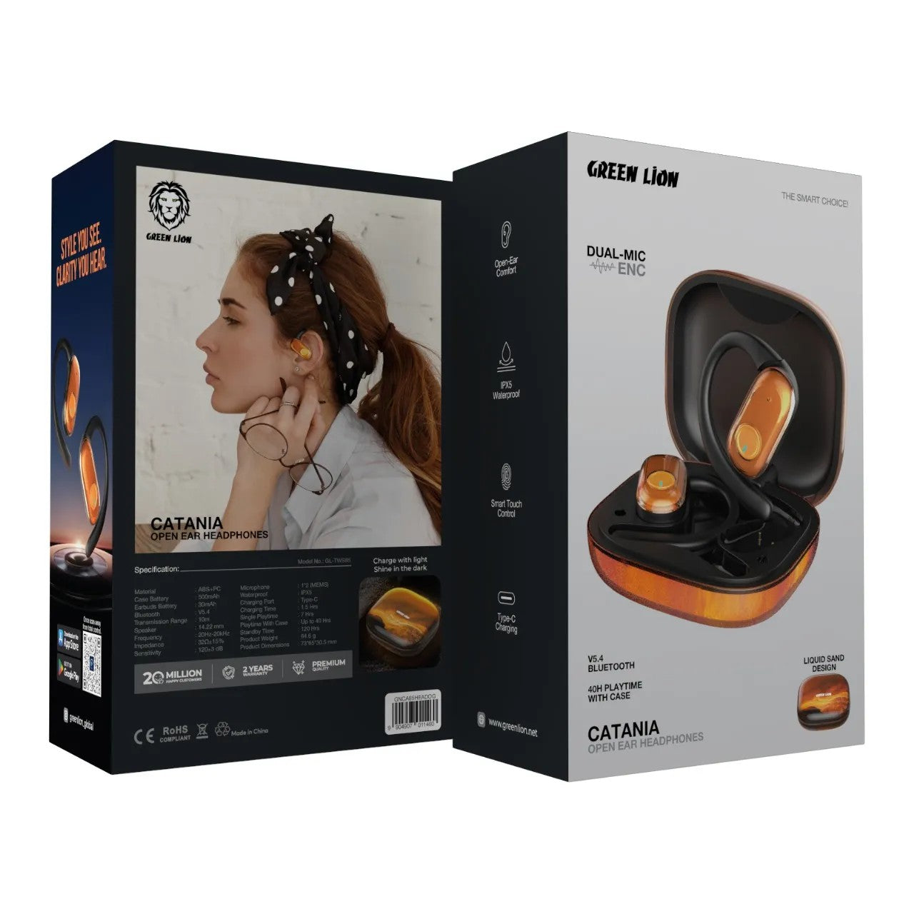 {GNCA85HEADOG} Green Lion CATANIA Open Ear Headphones - Orange