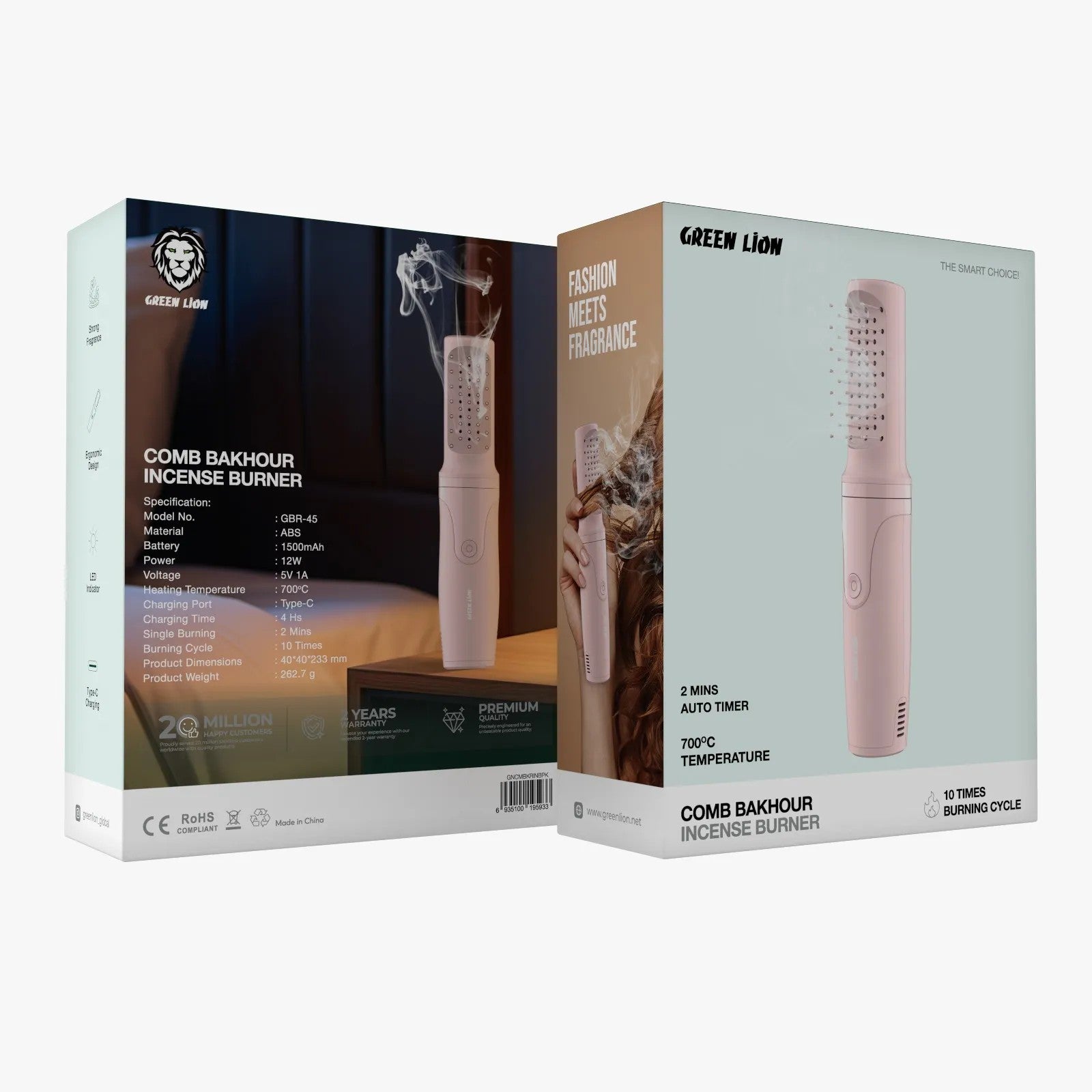 {GNCMBKRINBPK} Green Lion Comb Bakhour Incense Burner - Pink