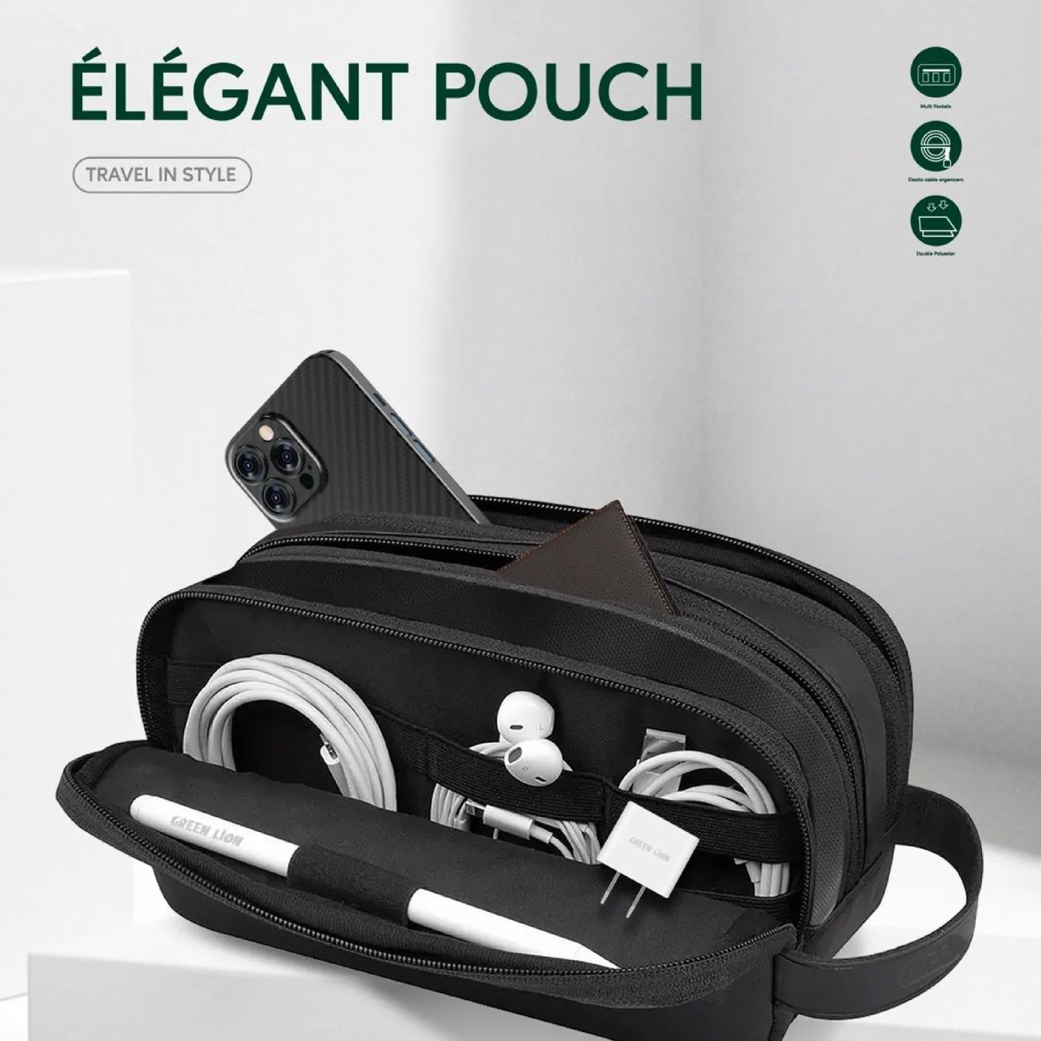 {GNEPCHBK} Green Elegant Pouch - Black