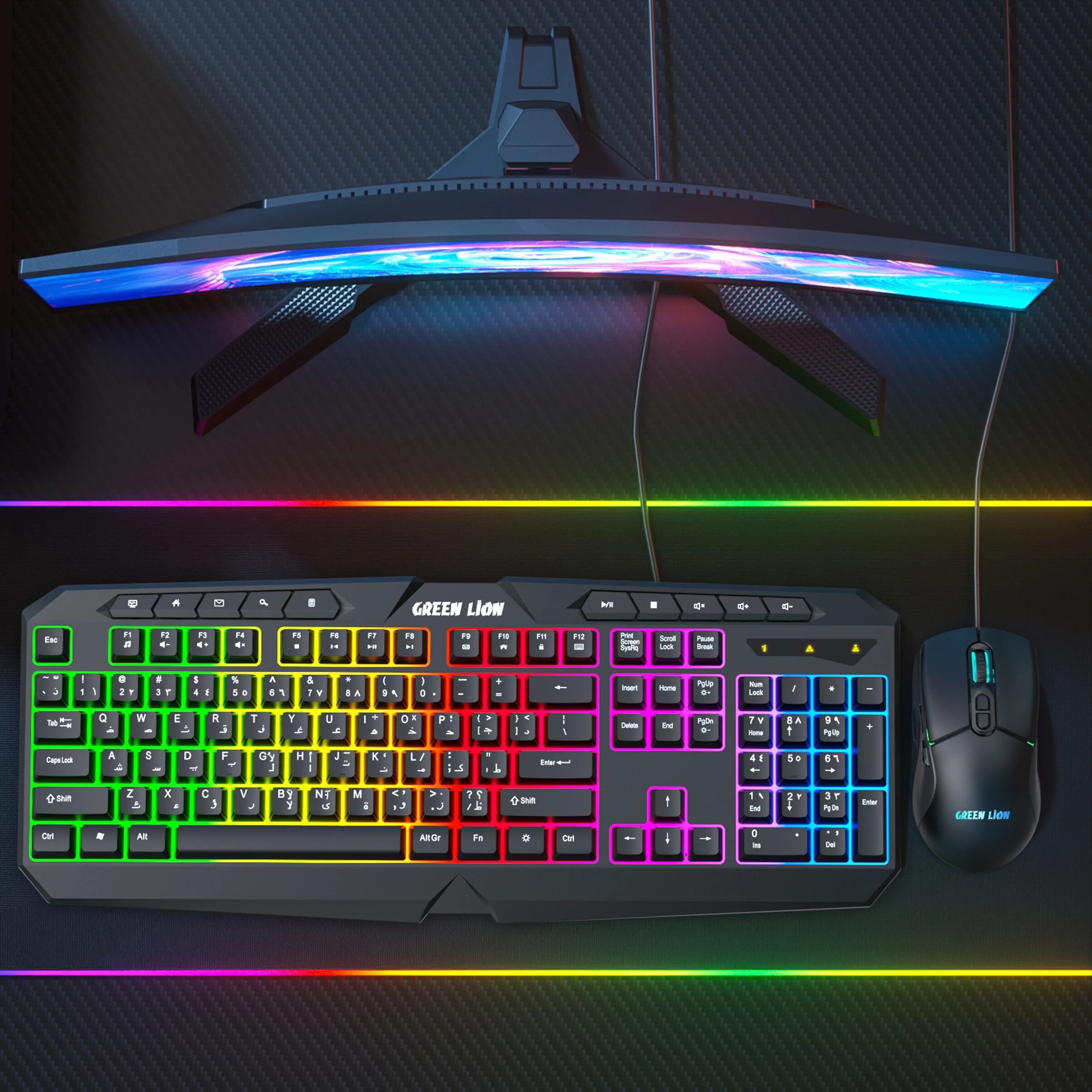 {GNGKM4KKEYBK} Green Lion GK-400 RGB Gaming Keyboard + Mouse - Black