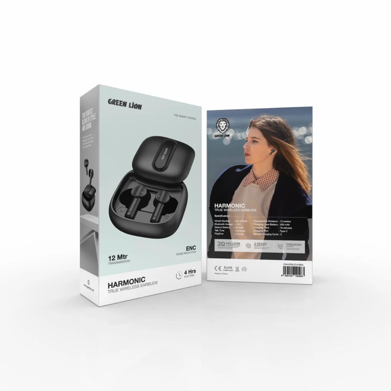 {GNHRBUD49BK} Green Lion Harmonic True Wireless Earbuds - Black