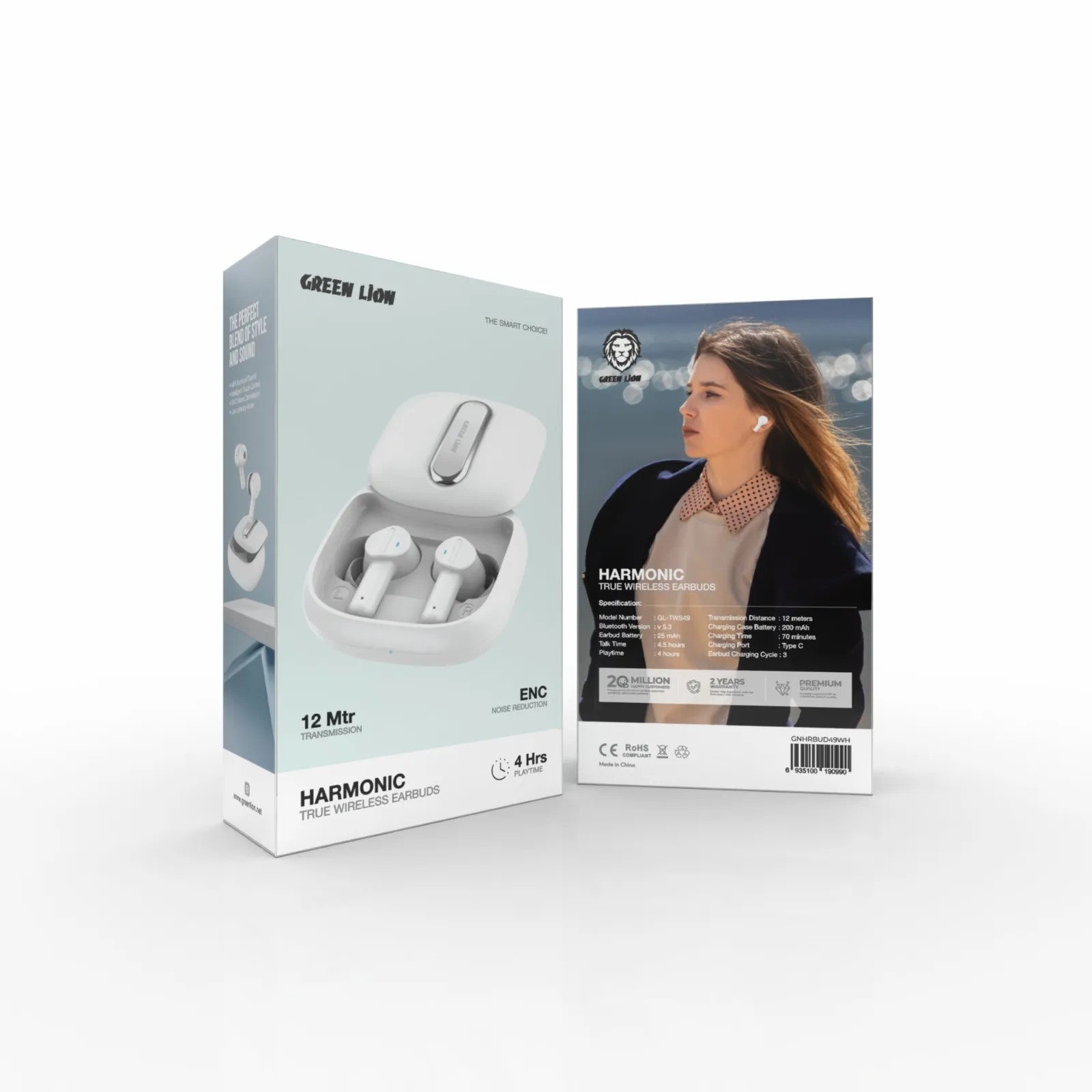 {GNHRBUD49WH} Green Lion Harmonic True Wireless Earbuds - White
