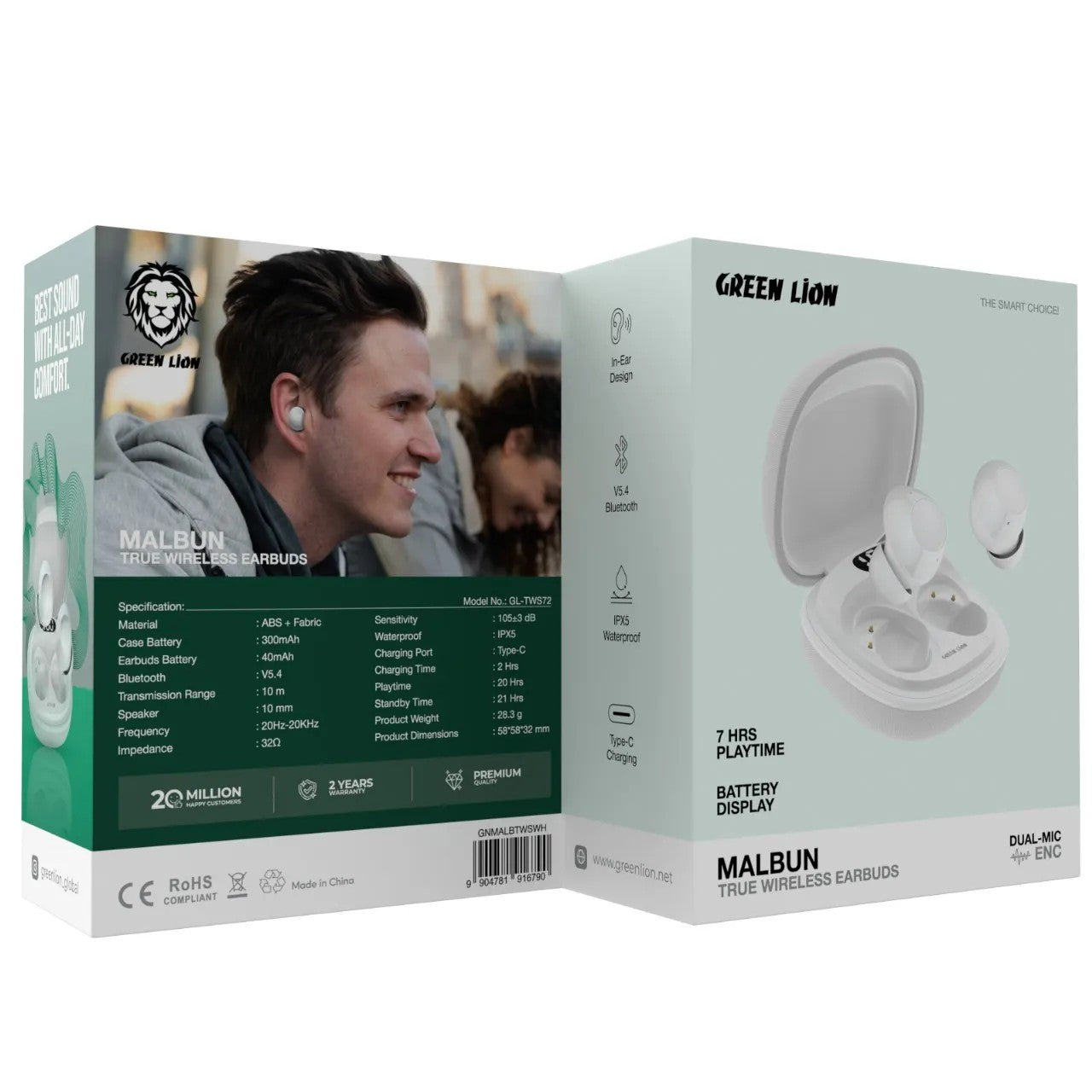{GNMALBTWSWH} Green Lion Malbun True Wireless Earbuds - White