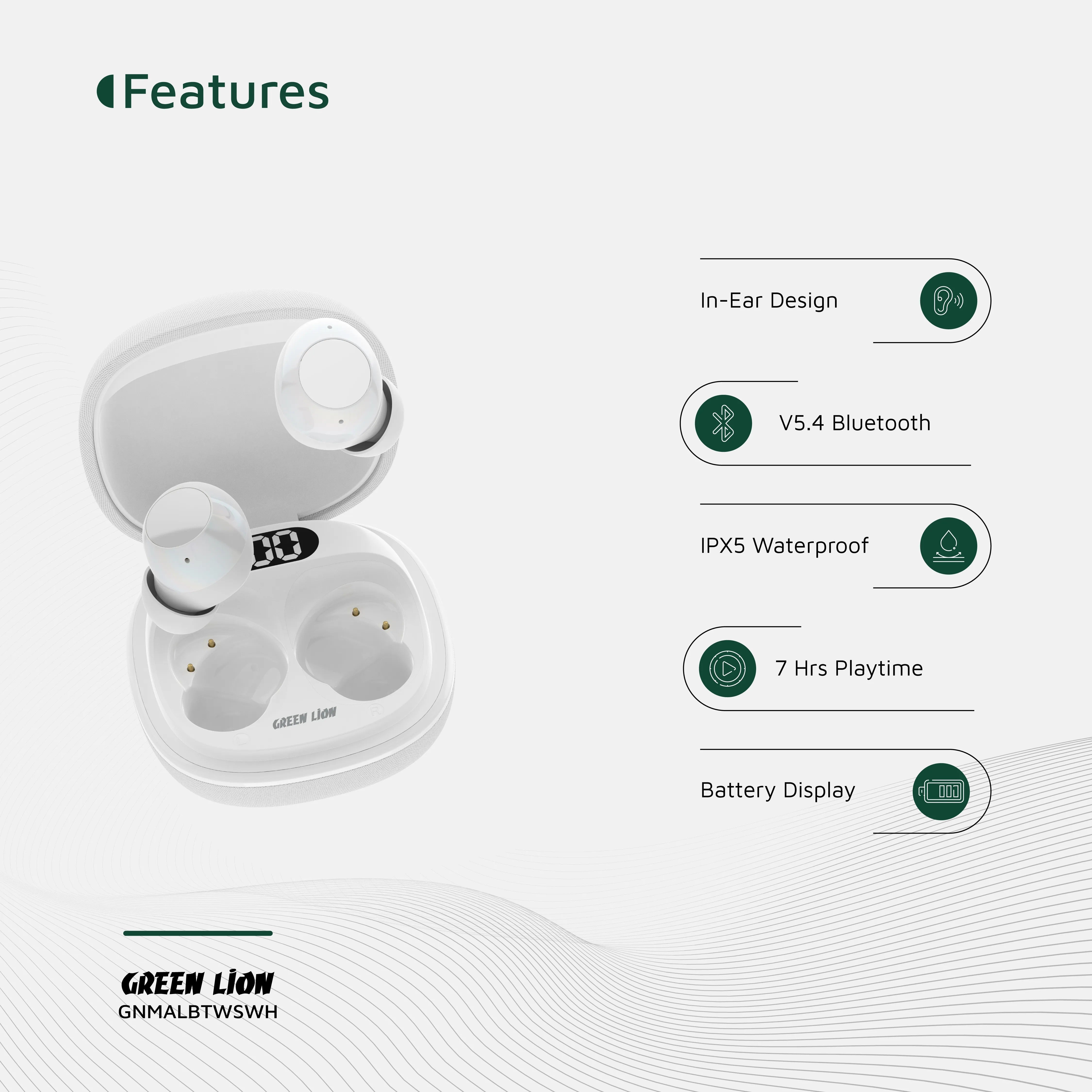 {GNMALBTWSWH} Green Lion Malbun True Wireless Earbuds - White