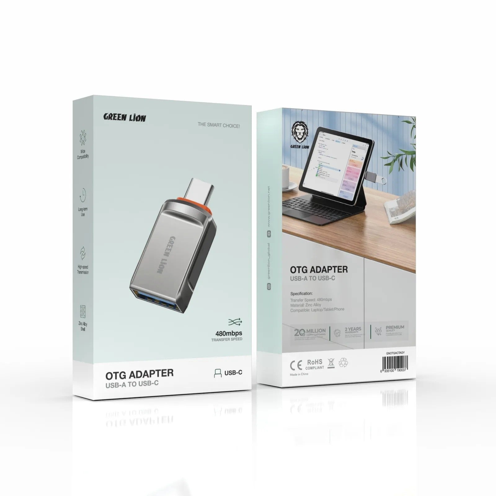 {GNOTGACTAGY} Green Lion OTG ADAPTER USB-A TO USB-C - GRAY