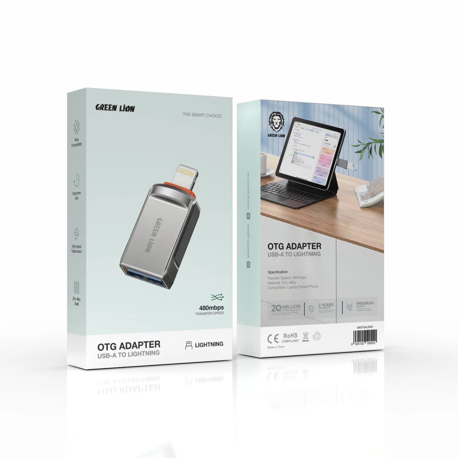{GNOTGALTAGY} Green Lion OTG Adapter USB-A To Lightning - Gray