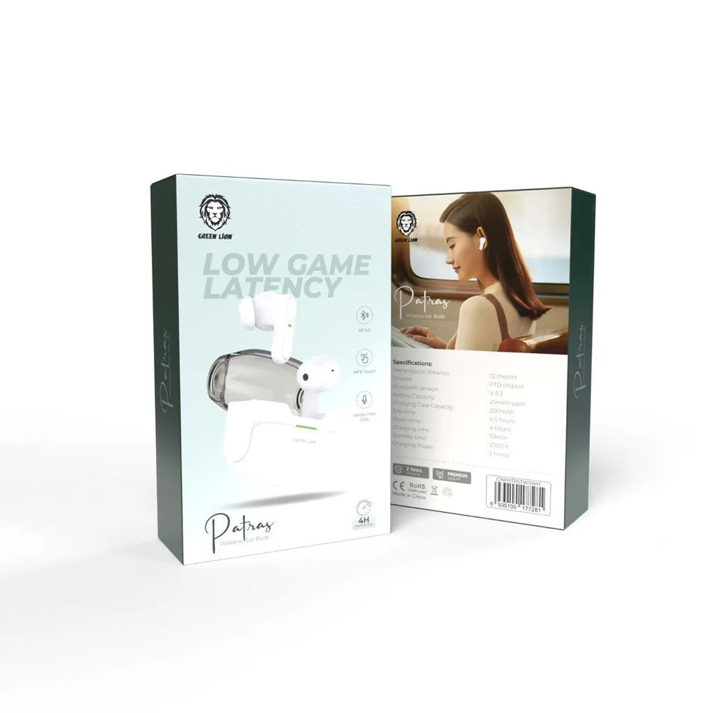 {GNPATRSTWSWH} Green Lion Patras Wireless Earbuds - White