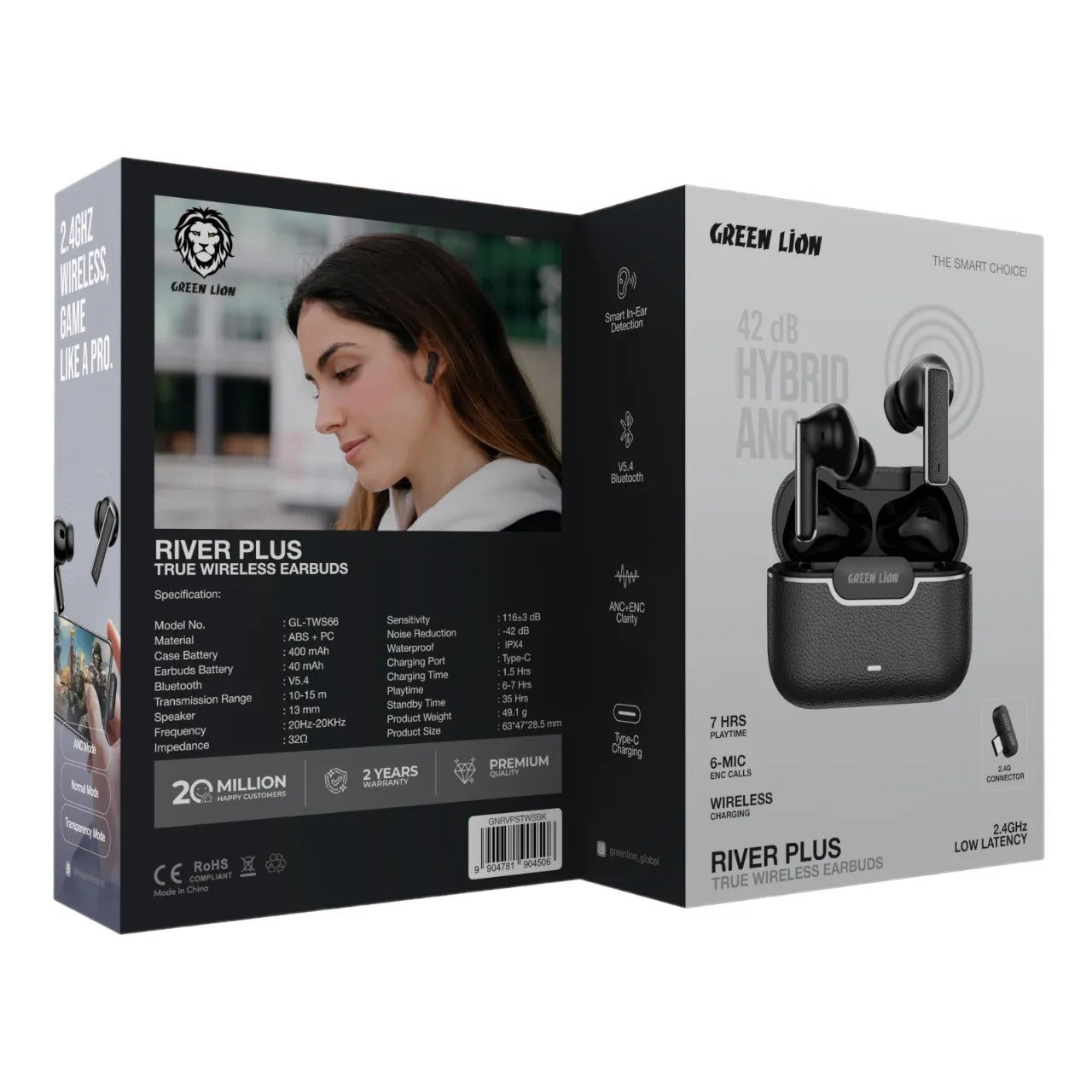 {GNRVPSTWSBK} Green Lion River Plus True Wireless Earbuds - Black
