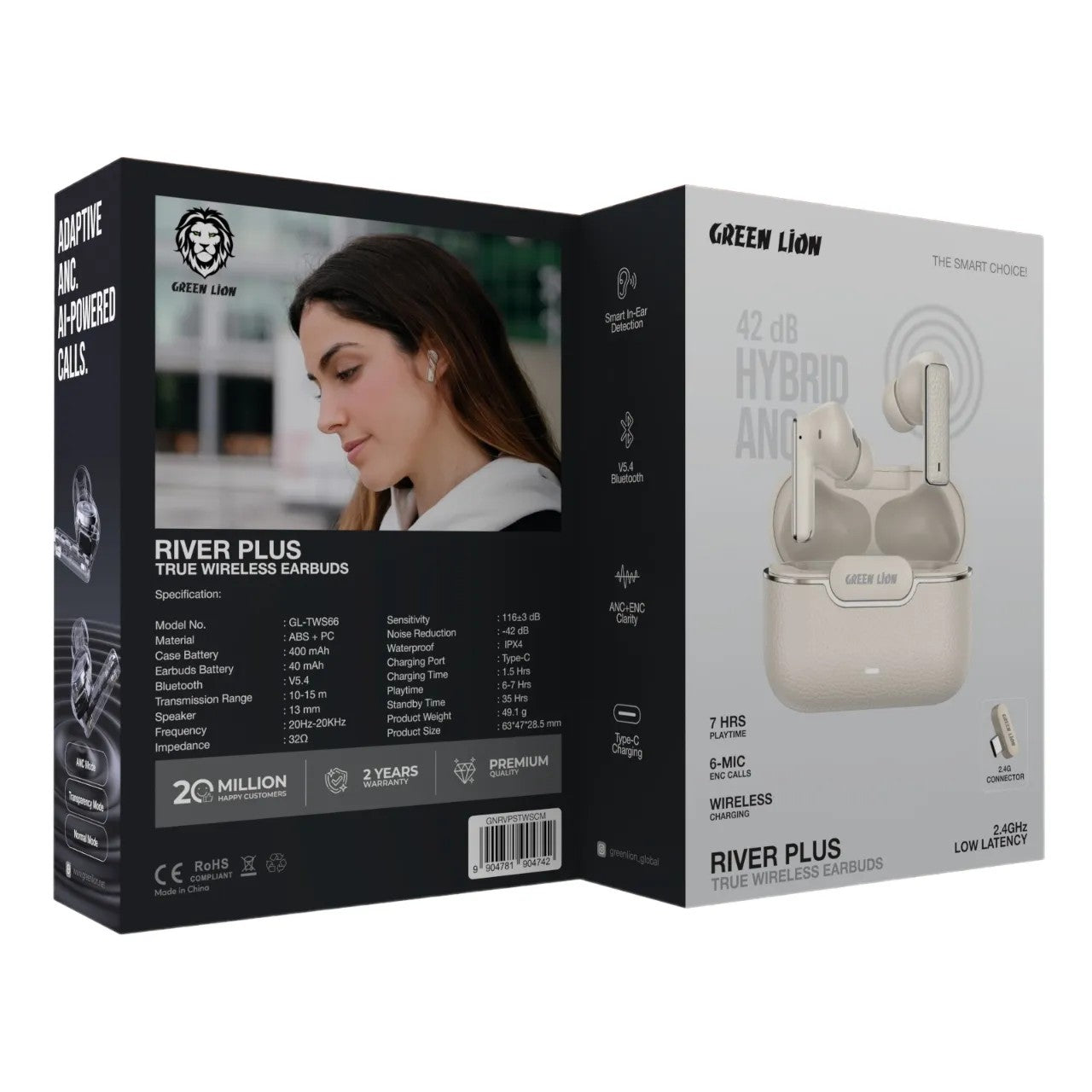 {GNRVPSTWSCM} Green Lion River Plus True Wireless Earbuds - Cream
