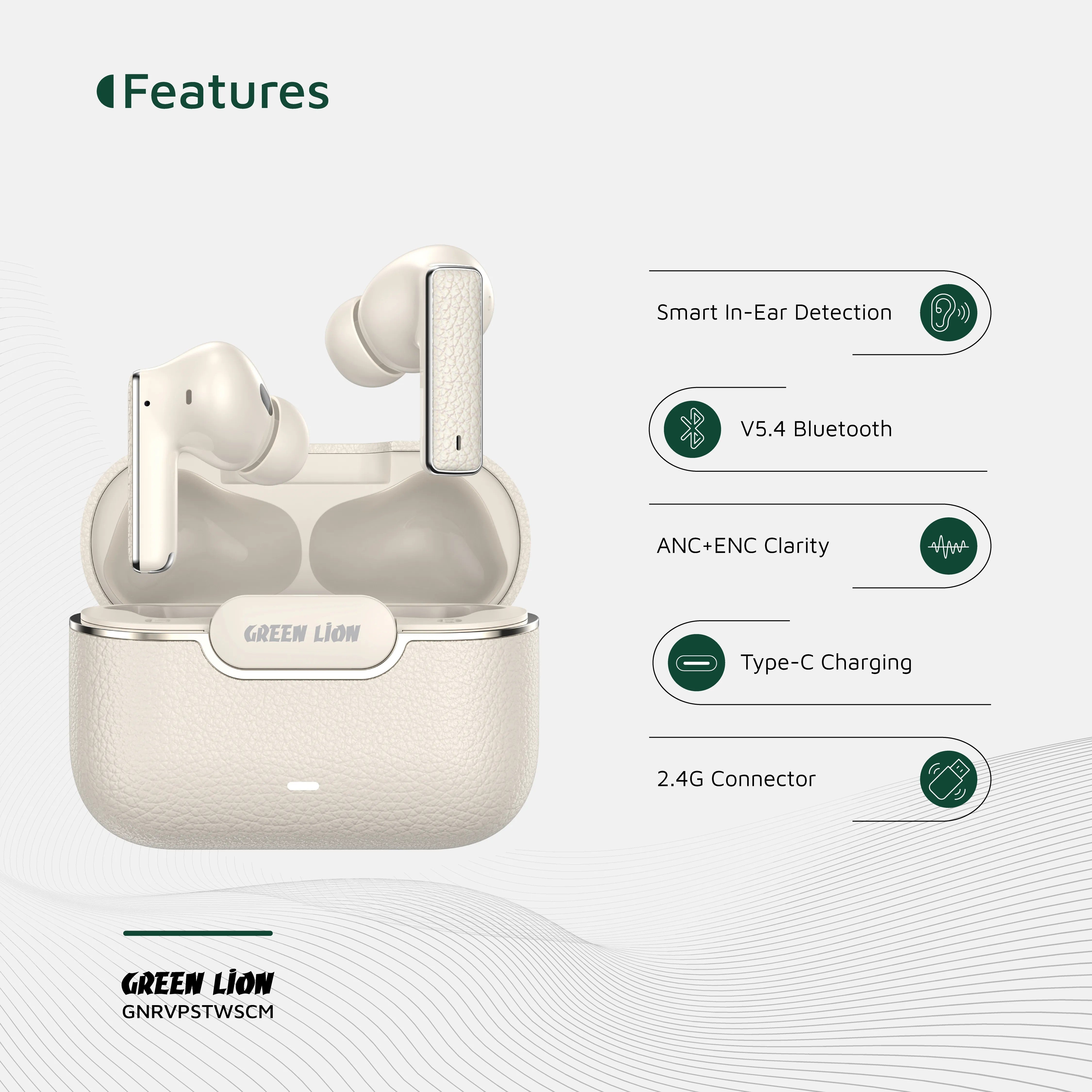 {GNRVPSTWSCM} Green Lion River Plus True Wireless Earbuds - Cream